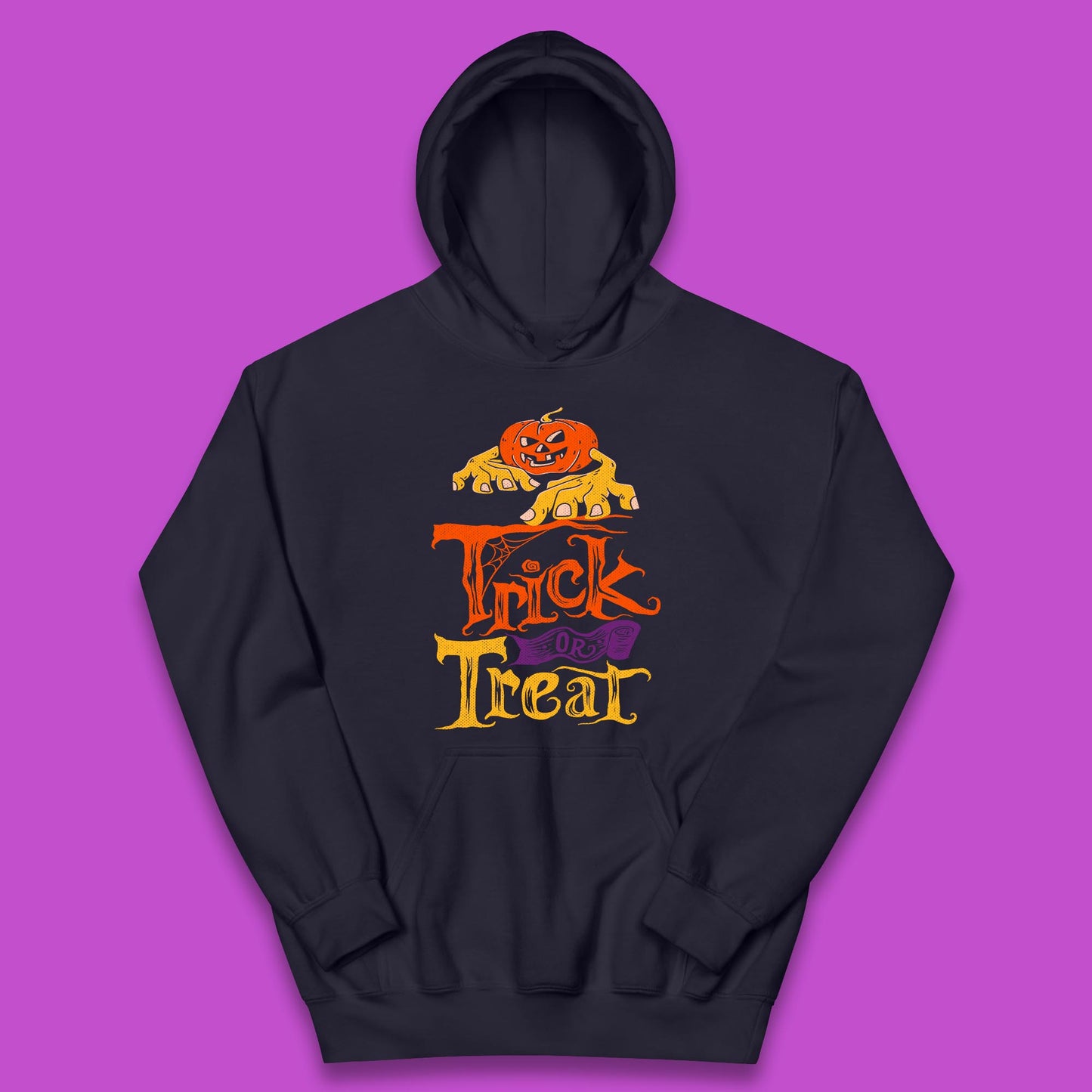 Halloween Trick Or Treat Horror Scary Evil Pumpkin With Zombie Hands Kids Hoodie