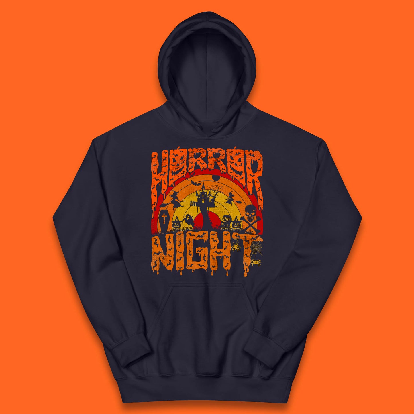 Halloween Horror Night Vintage Rainbow Flying witches Scary Boo Spooky Festive Night Kids Hoodie