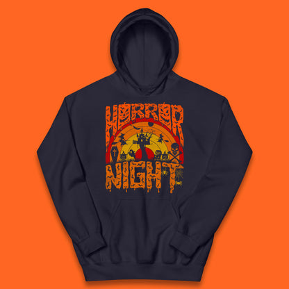 Halloween Horror Night Vintage Rainbow Flying witches Scary Boo Spooky Festive Night Kids Hoodie