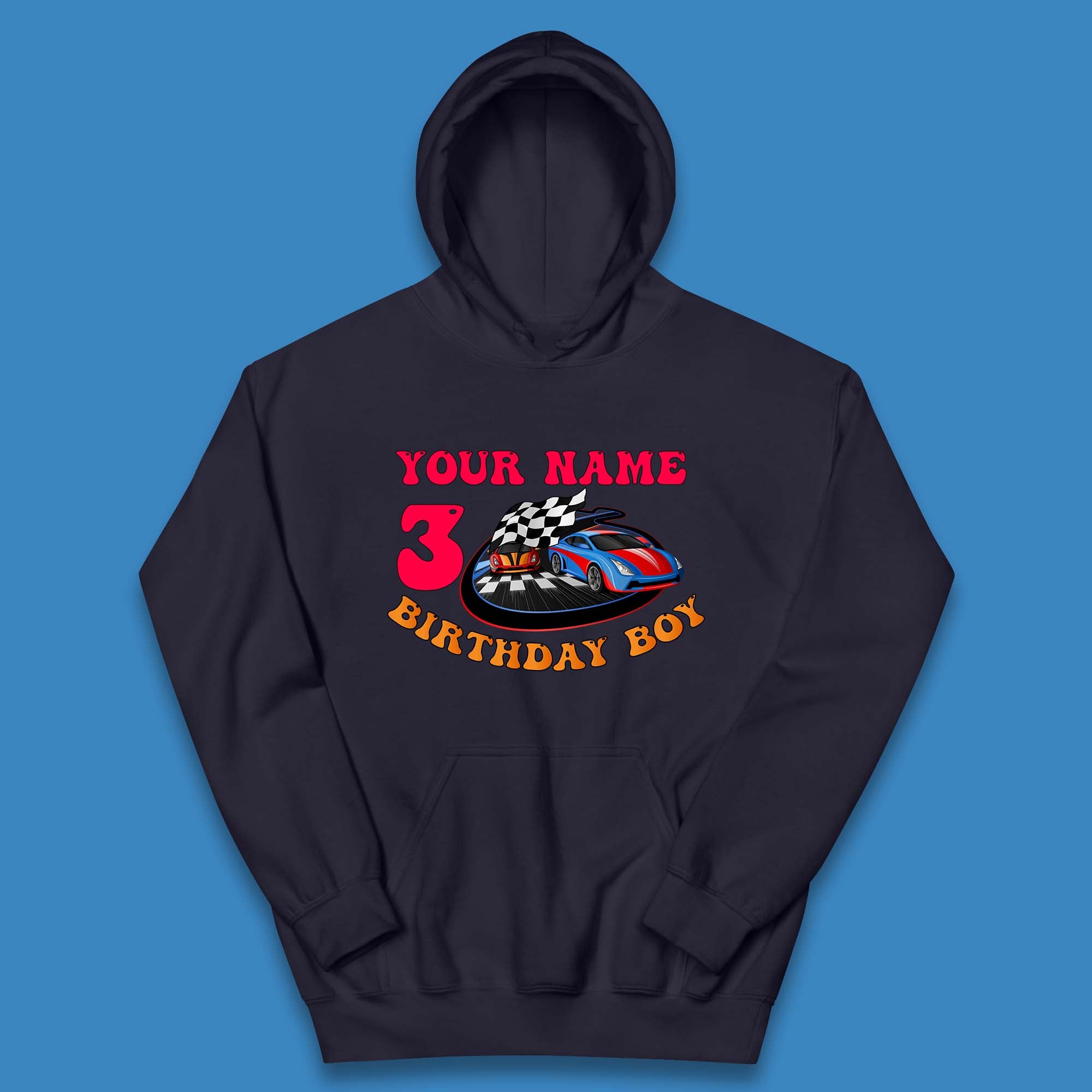 Personalised Race Car Birthday Boy Your Name And Age Racing Car Birthday Theme Party Kids Hoodie