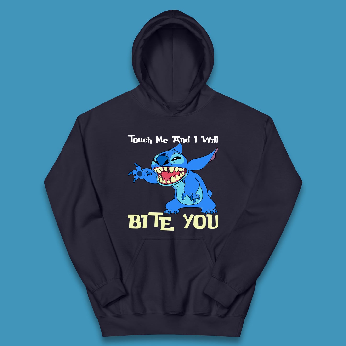 Touch Me And I Will Bite You Disney Stitch Angry Lilo & Stitch Cartoon Character Ohana Stitch Lover Kids Hoodie