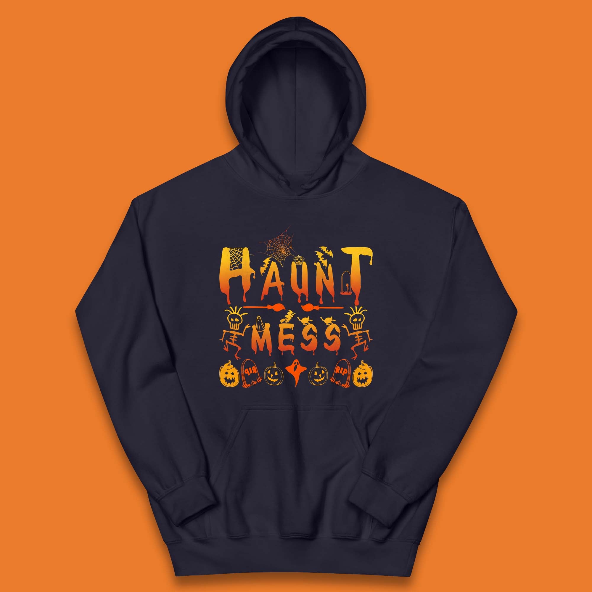 Haunt Mess Halloween Ghost Horror Scary Spooky Ghost Costume Kids Hoodie