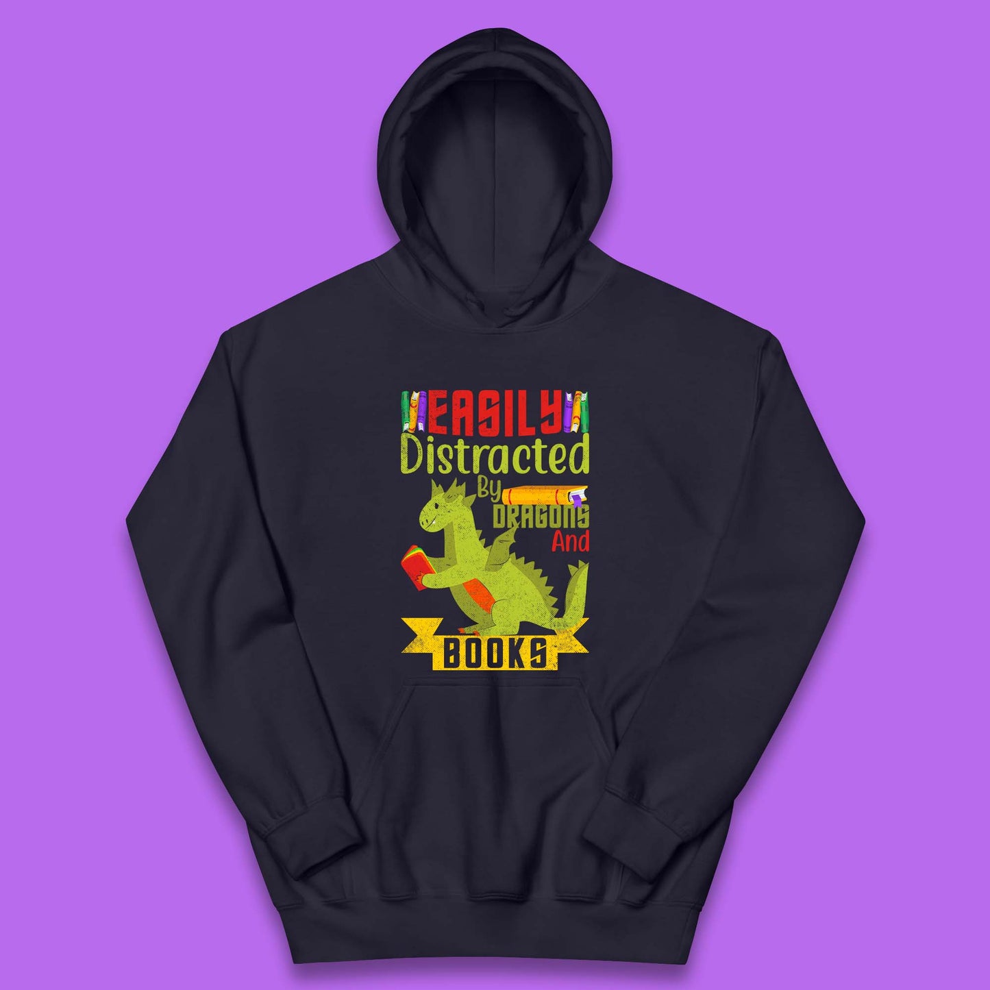 Easily Distracted By Dragons & Books Kids Hoodie