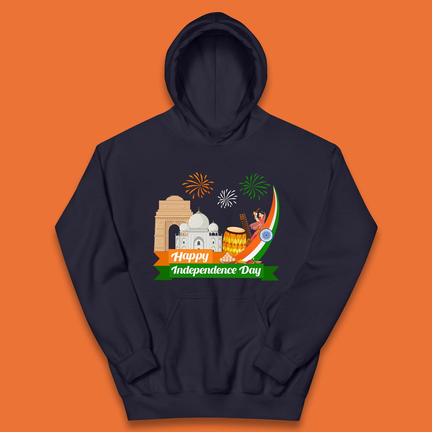 Happy India Independence Day 15th August Patriotic Indian Flag India Architectural Landmarks Kids Hoodie
