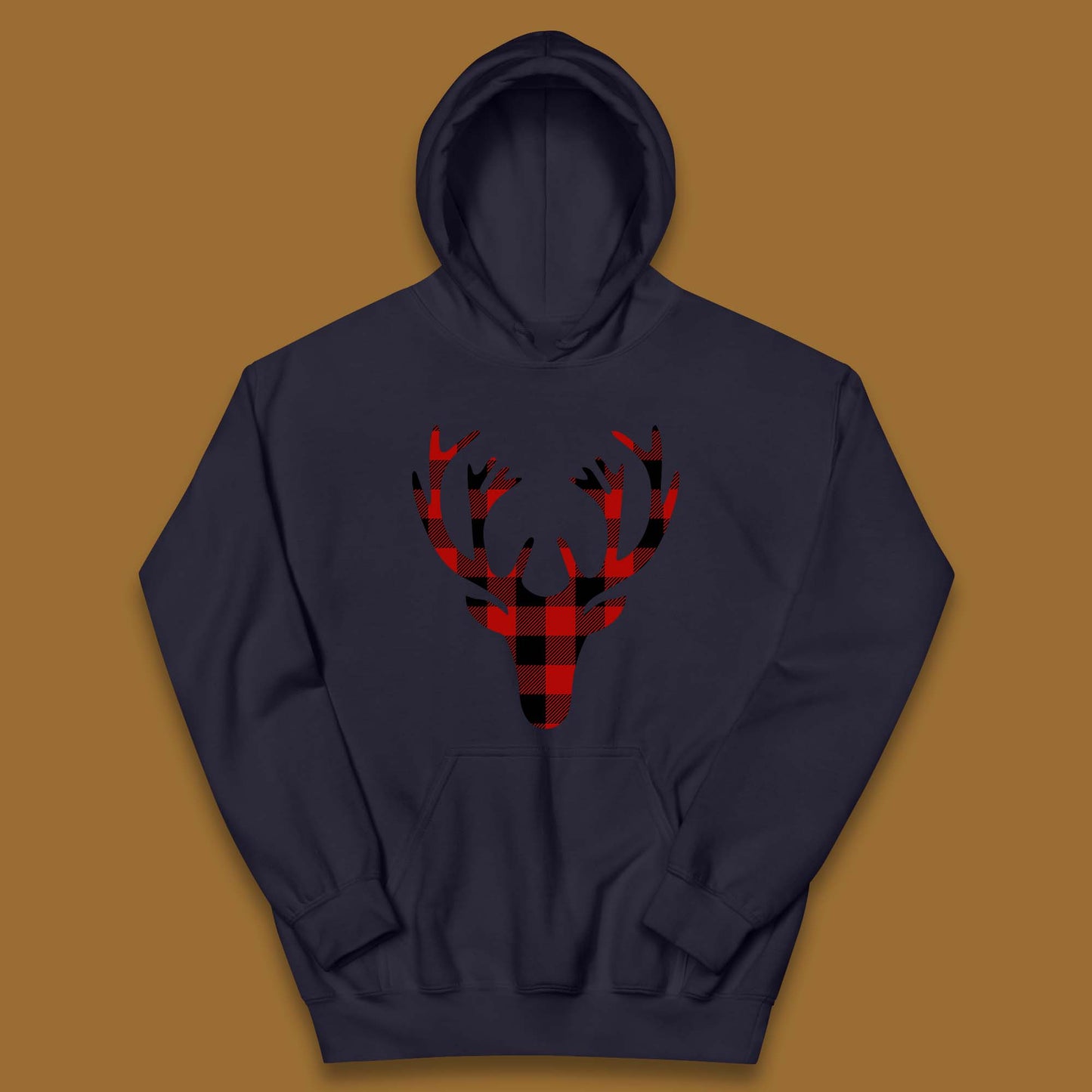 merry christmas buffalo plaid deer head hoodie