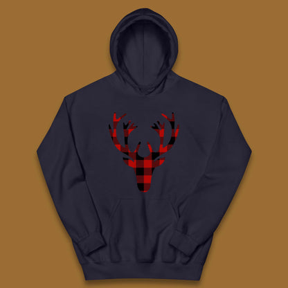 merry christmas buffalo plaid deer head hoodie