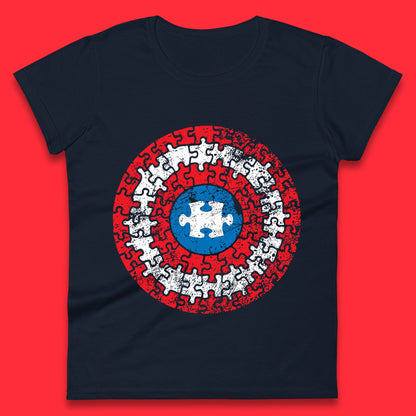 Marvel Avengers Captain America Autism Puzzle Superhero Shield Autism Awareness Gift Marvel Superhero Womens Tee Top