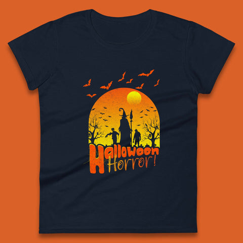 Halloween Horror Halloween Night Witch With Zombies Horror Scary Womens Tee Top