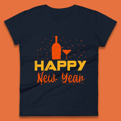 Happy New Year Wine Drinking Womens T-Shirt