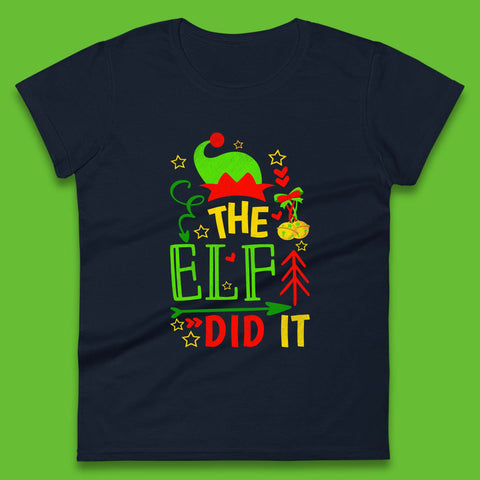 The Elf Did It Funny Christmas Elf Xmas Holiday Festive Womens Tee Top
