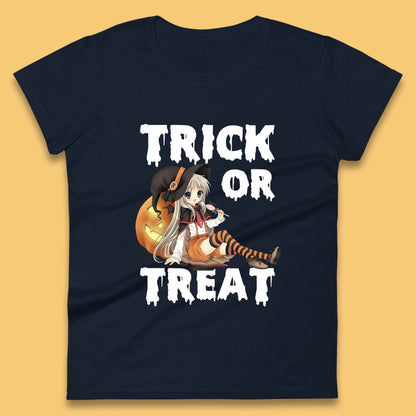 Trick Or Treat Halloween Witch Anime Horror Scary Pumpkin Halloween Costume Womens Tee Top