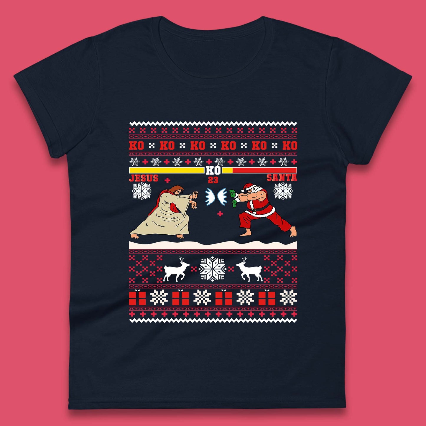 Jesus Vs Santa KO Christmas Womens T-Shirt