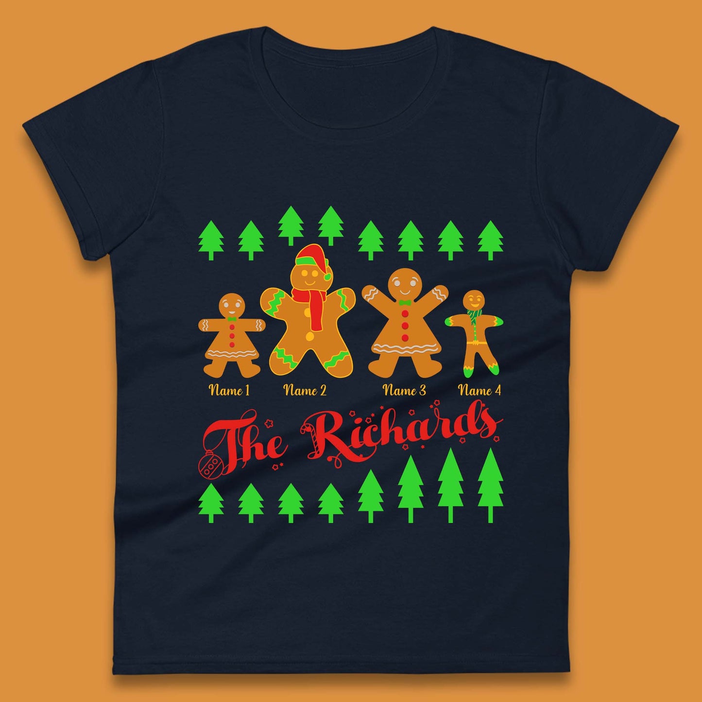 Personalised The Gingerbread Family Christmas Womens T-Shirt