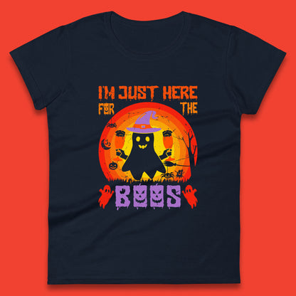 I'm Just Here For The Boos Halloween Boo Ghost Witch Hat Horror Scary Womens Tee Top