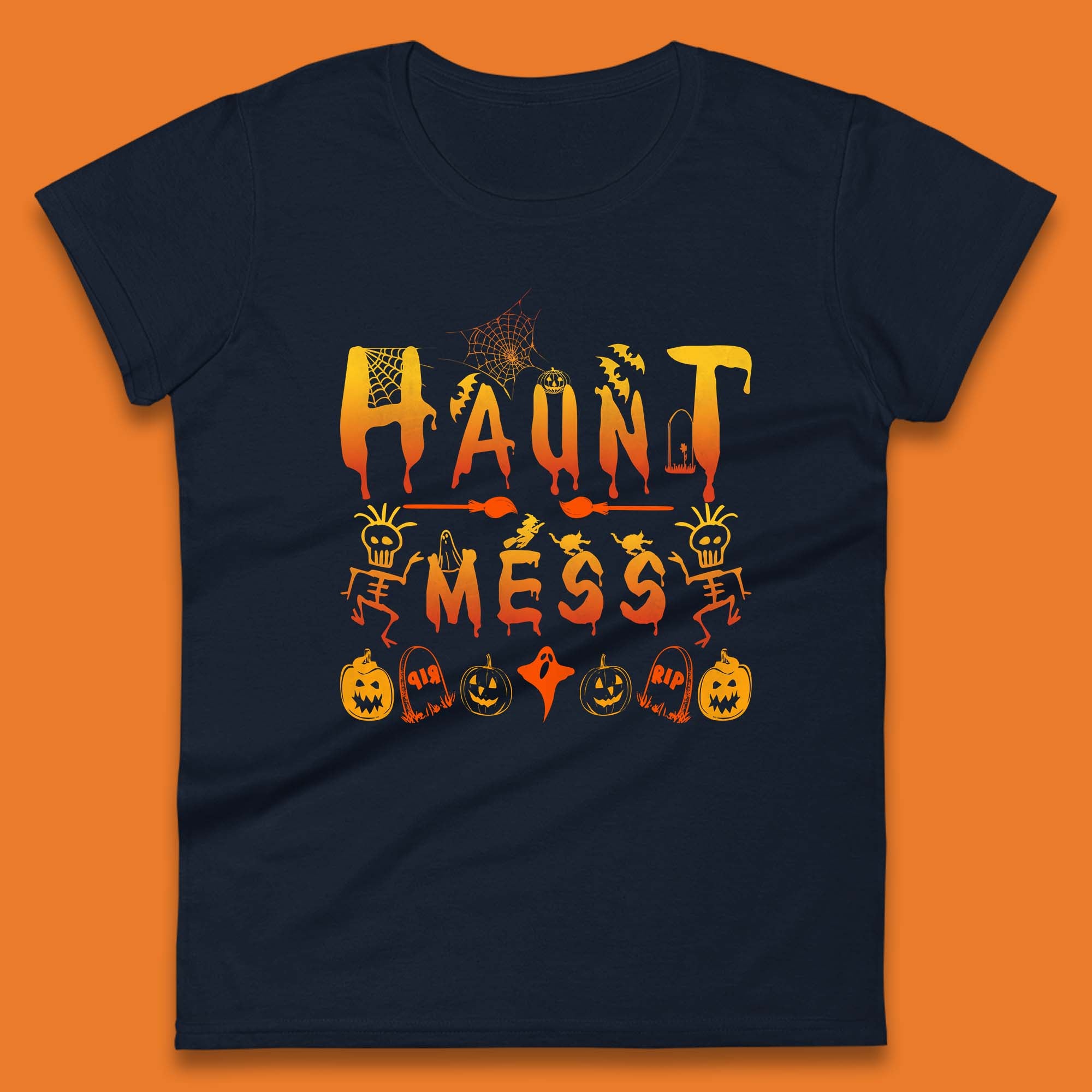 Haunt Mess Halloween Ghost Horror Scary Spooky Ghost Costume Womens Tee Top