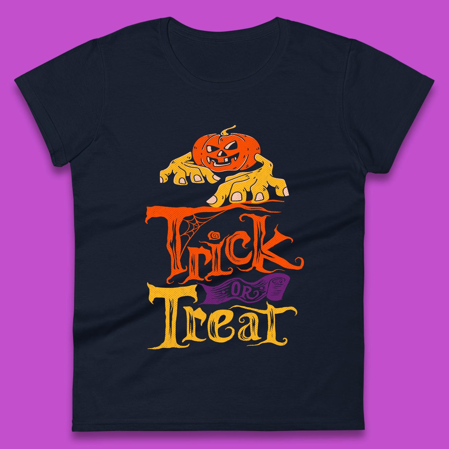 Halloween Trick Or Treat Horror Scary Evil Pumpkin With Zombie Hands Womens Tee Top