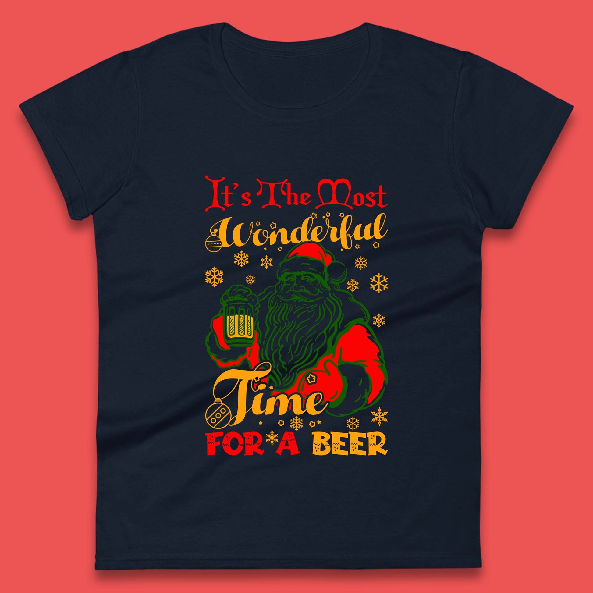 santa drinking beer womens shirt