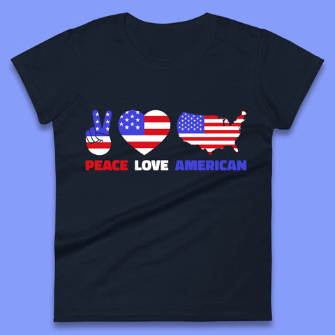 Peace Love American Patriotic USA Flag America Pride Freedom Womens Tee Top