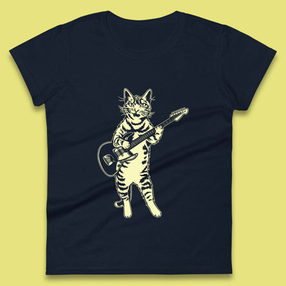 Rock Cat Playing Guitar Musician Guitarist Cat Music Lovers Womens Tee Top