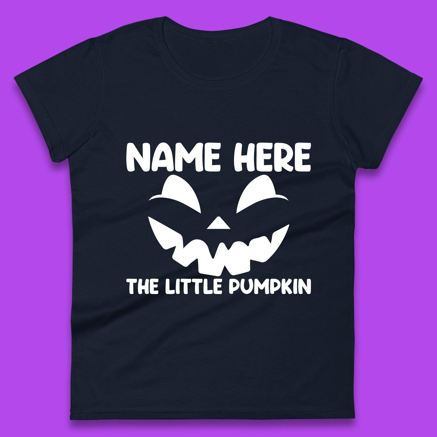 Personalised Your Name Here The Little Pumpkin Jack O Lantern Scary Spooky Face Womens Tee Top