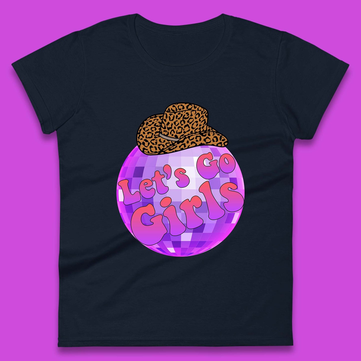 Let's Go Girls Cowboy Hat Disco Ball Preppy Western Pink Cowgirl Trip Womens Tee Top