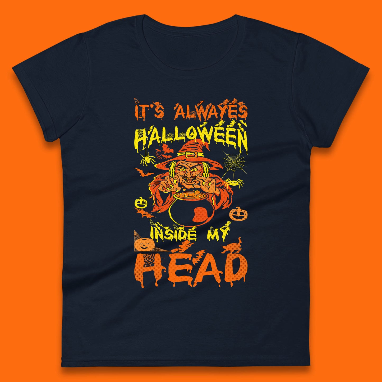 It's Always Halloween Inside My Head Witch Cooking A Magic Potion In The Cauldron (Stew Pot) Halloween Womens Tee Top
