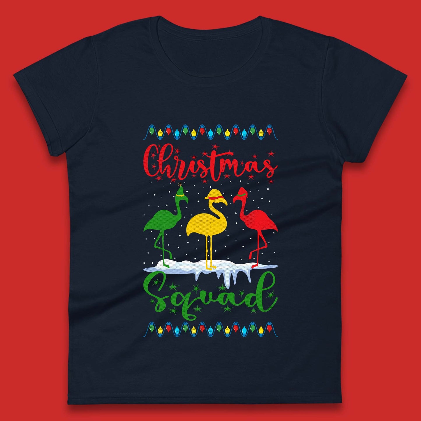 flamingos christmas womens t shirt