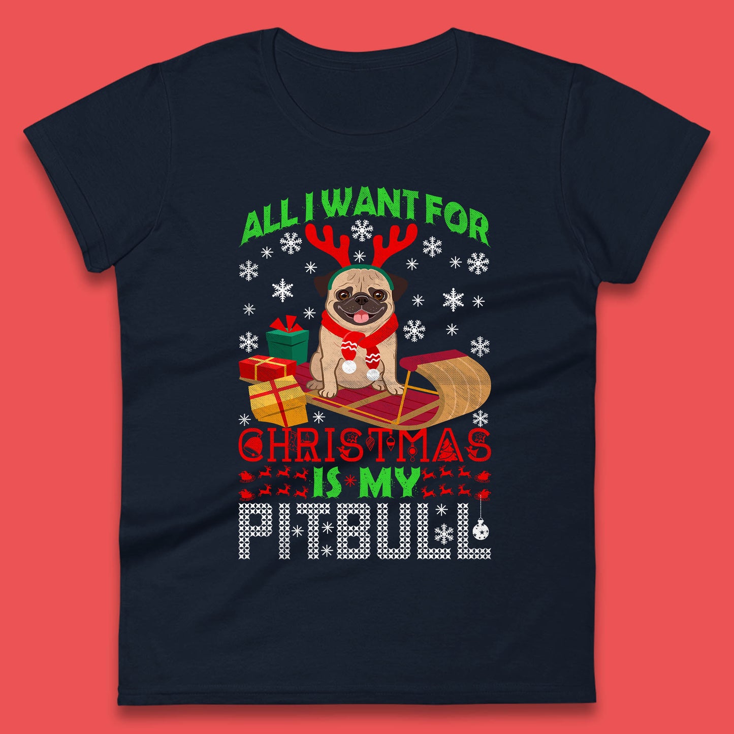 christmas pitbull womens t shirt