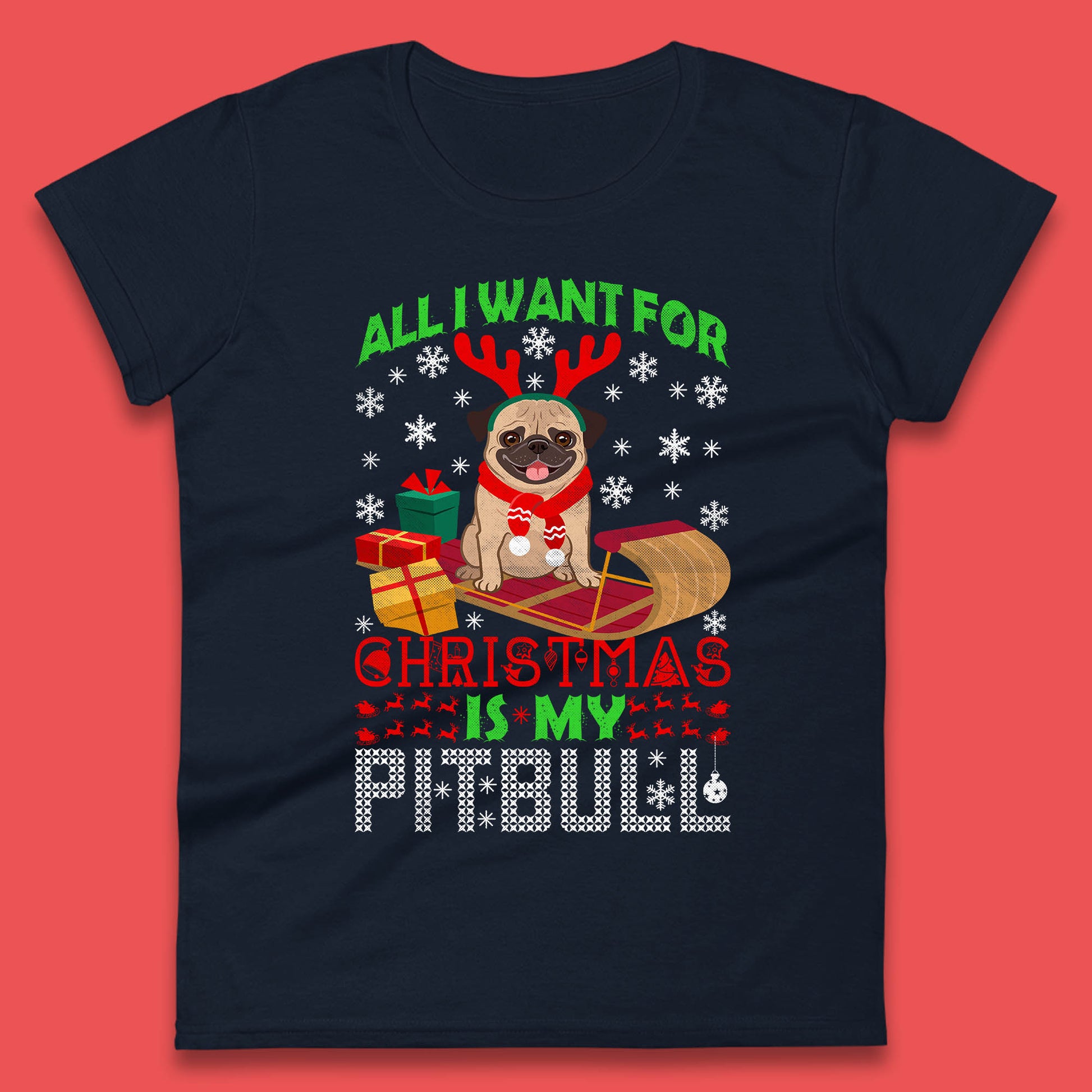 christmas pitbull womens t shirt