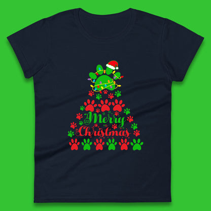 merry christmas paws tree womens t shirt