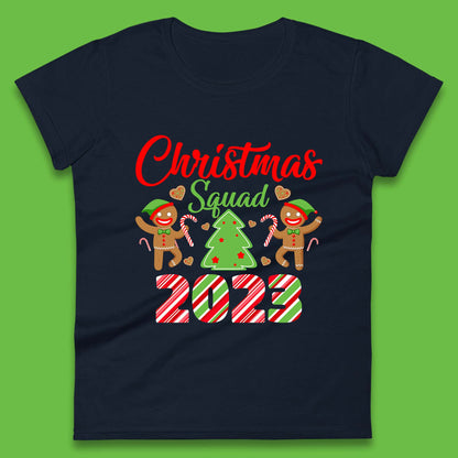 Christmas Squad 2023 Christmas Tree Xmas Gingerbread Man with Candy Cane Womens Tee Top