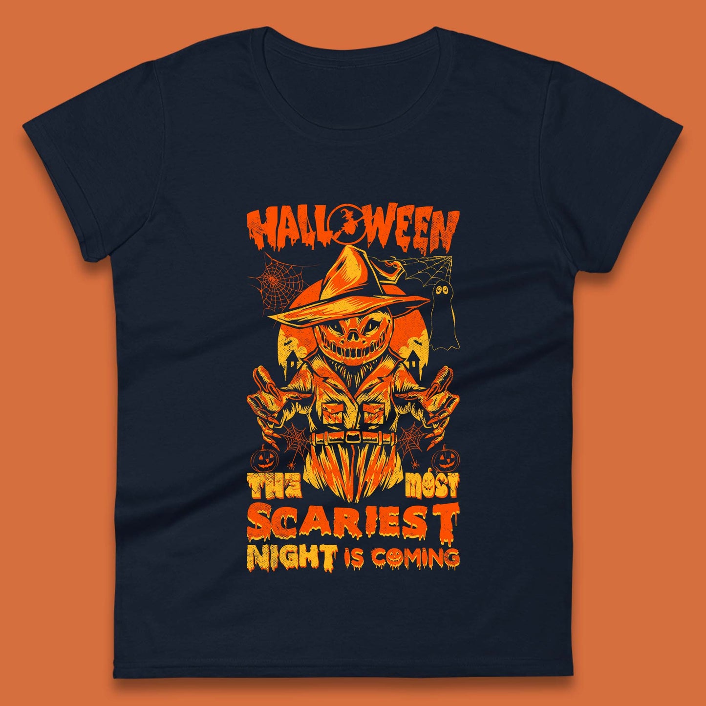 Halloween The Most Scariest Night Is Coming Halloween Scarecrow Jack O Lantern Scary Night Womens Tee Top