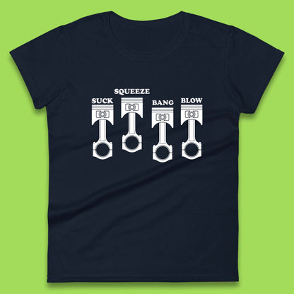 Suck Squeeze Band Blow Funny Car Lovers Joke Racers Riders Drifting Race Womens Tee Top