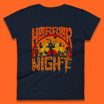 Halloween Horror Night Vintage Rainbow Flying witches Scary Boo Spooky Festive Night Womens Tee Top