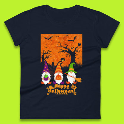 Happy Halloween Gnomies Spooky Witch Gnomes Scary Halloween Trees Gnome Lover Womens Tee Top