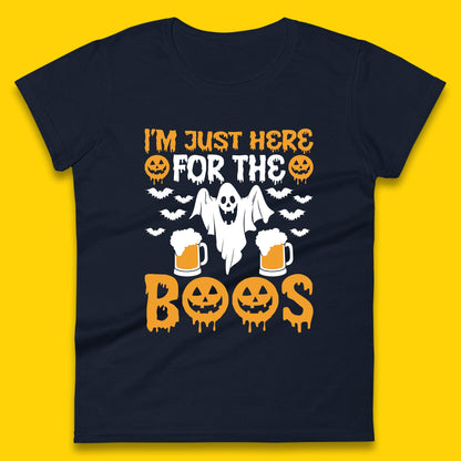 I'm Just Here For The Boos Halloween Boo Ghosts Drinking Beer Womens Tee Top