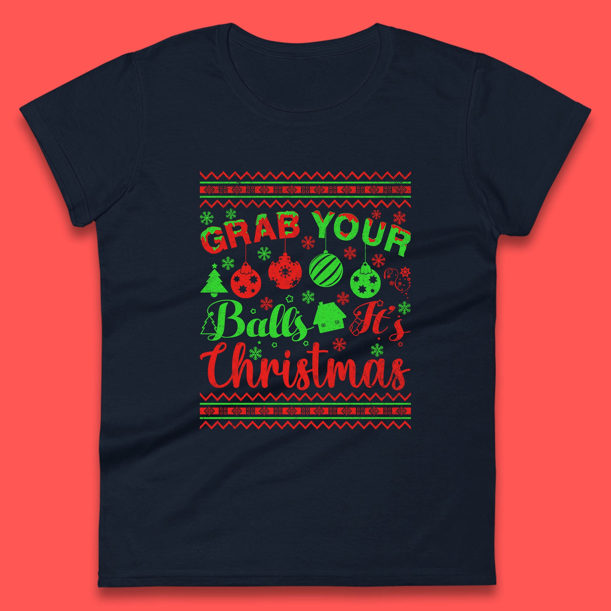 grab your balls christmas funny womens t shirt