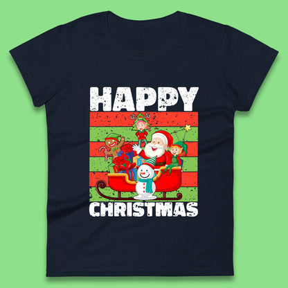 santa and friends on sleigh christmas womens t shirt