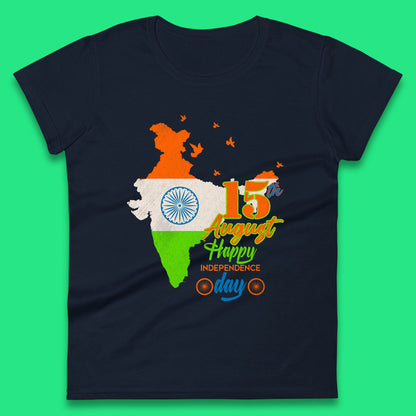15th August India Happy Independence Day Patriotic Indian Map Flag Womens Tee Top