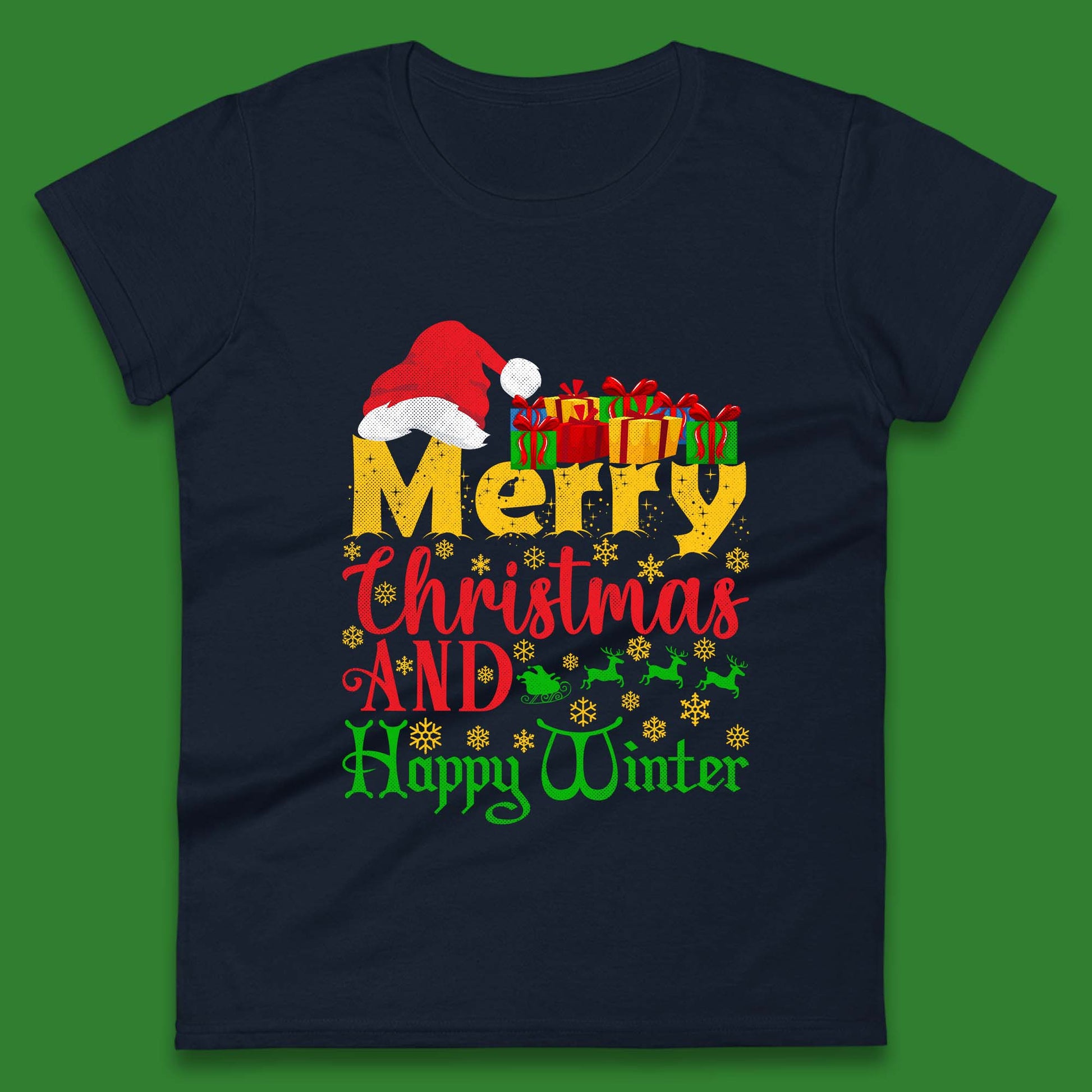 merry christmas and happy winter womens t shirt