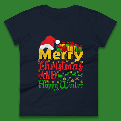 merry christmas and happy winter womens t shirt