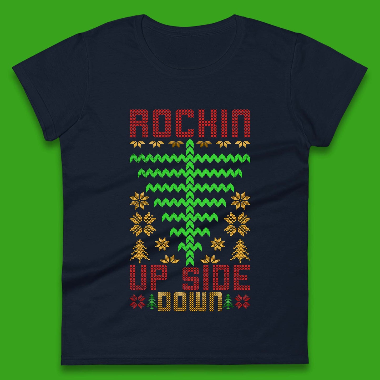 Rockin Up Side Down Christmas Tree Stranger Things Womens T Shirt