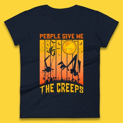 People Give Me The Creep Halloween Horror Scary Graveyards Full moon Flying Bats Womens Tee Top
