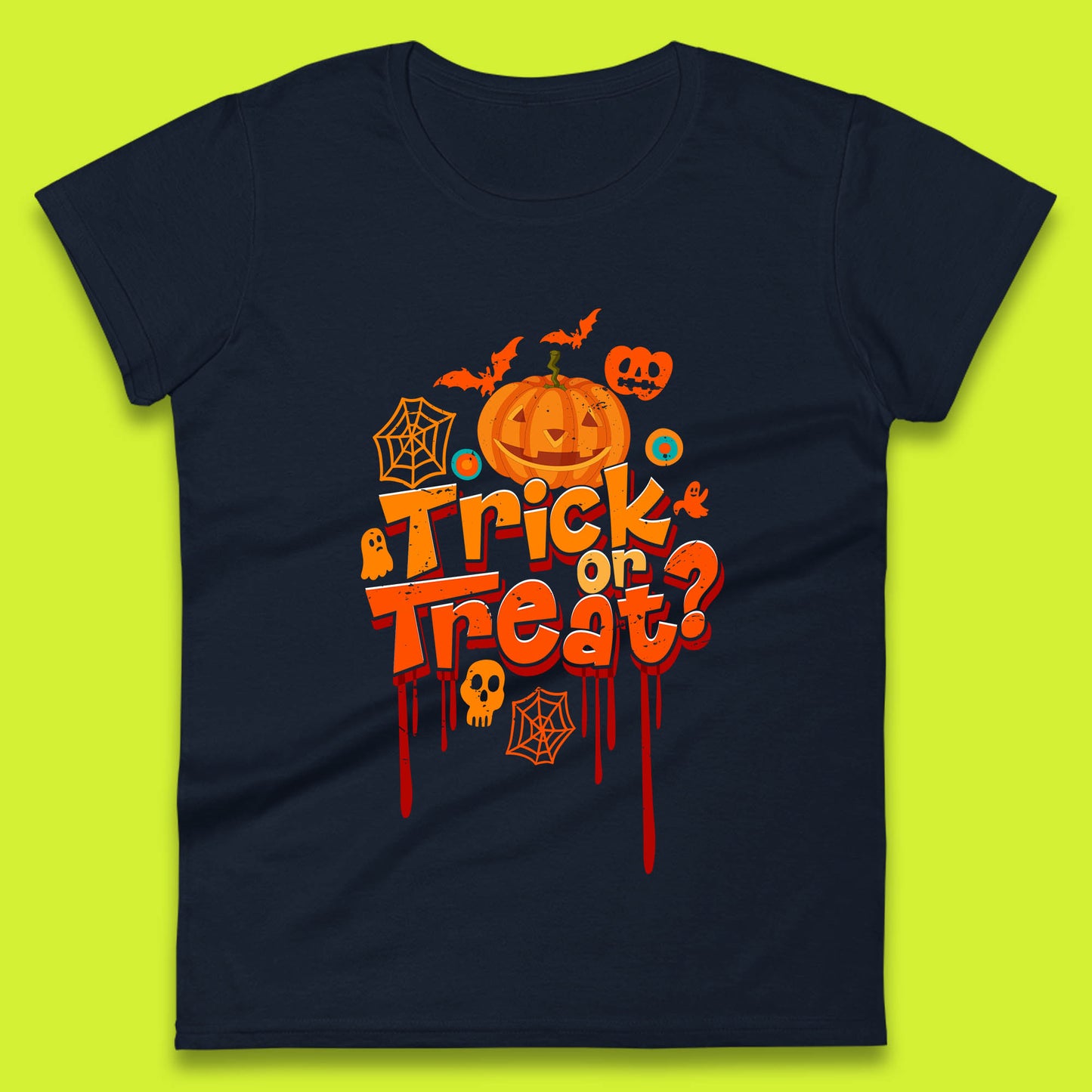 Trick Or Treat Halloween Pumpkin Blood Dripping Horror Scary Spooky Season Womens Tee Top