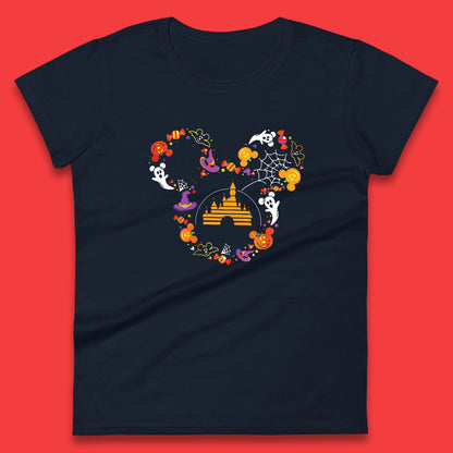 Halloween Mickey Mouse Disney Castle Halloween Elements Scary Boo Womens Tee Top