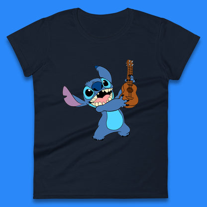 Disney Ohana Playing The Guitar Ohana Lilo & Stitich In Happy Mood Cartoon Character Disney World Womens Tee Top