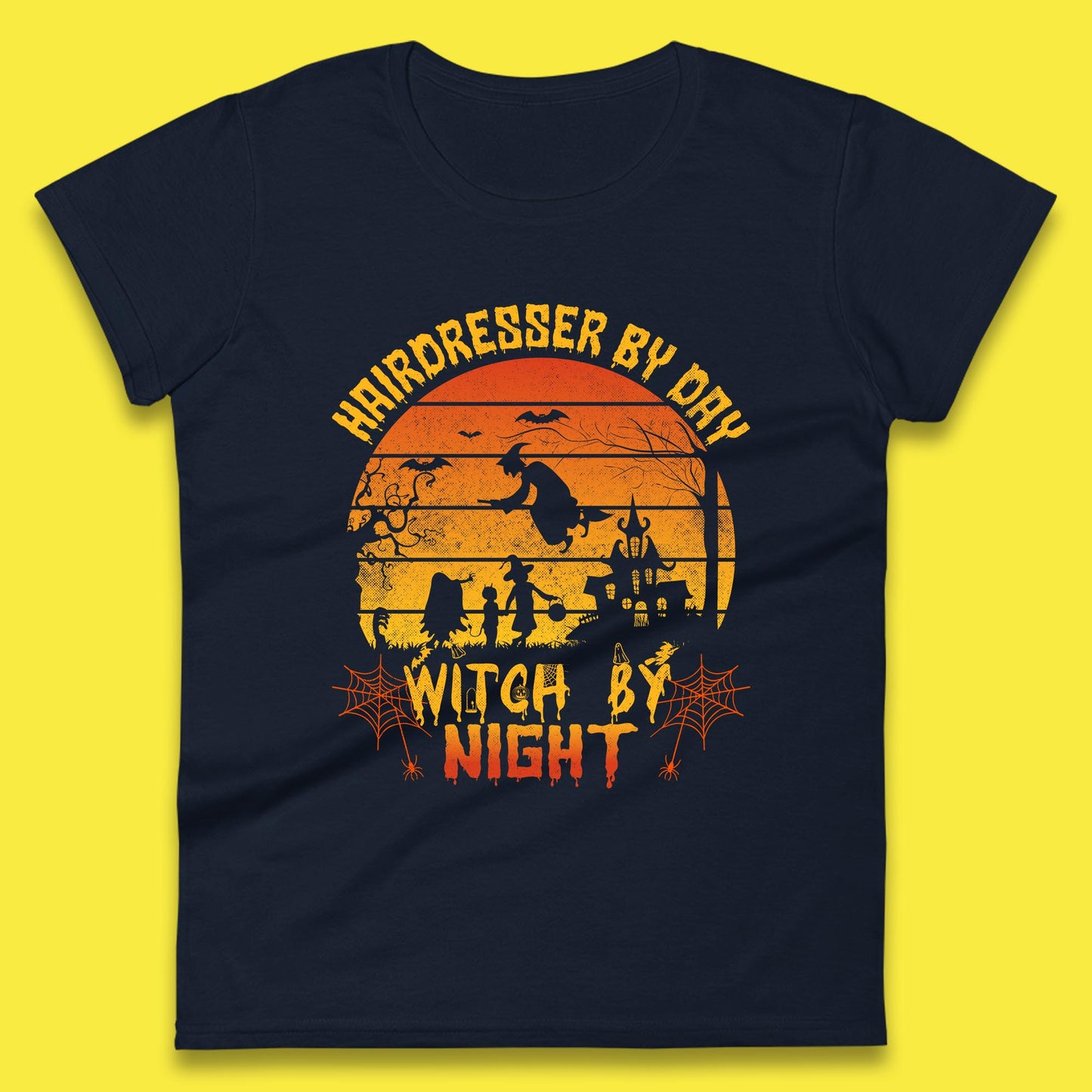 Hairdresser By Day Witch By Night Funny Halloween Hairstylist Spooky Witch Womens Tee Top
