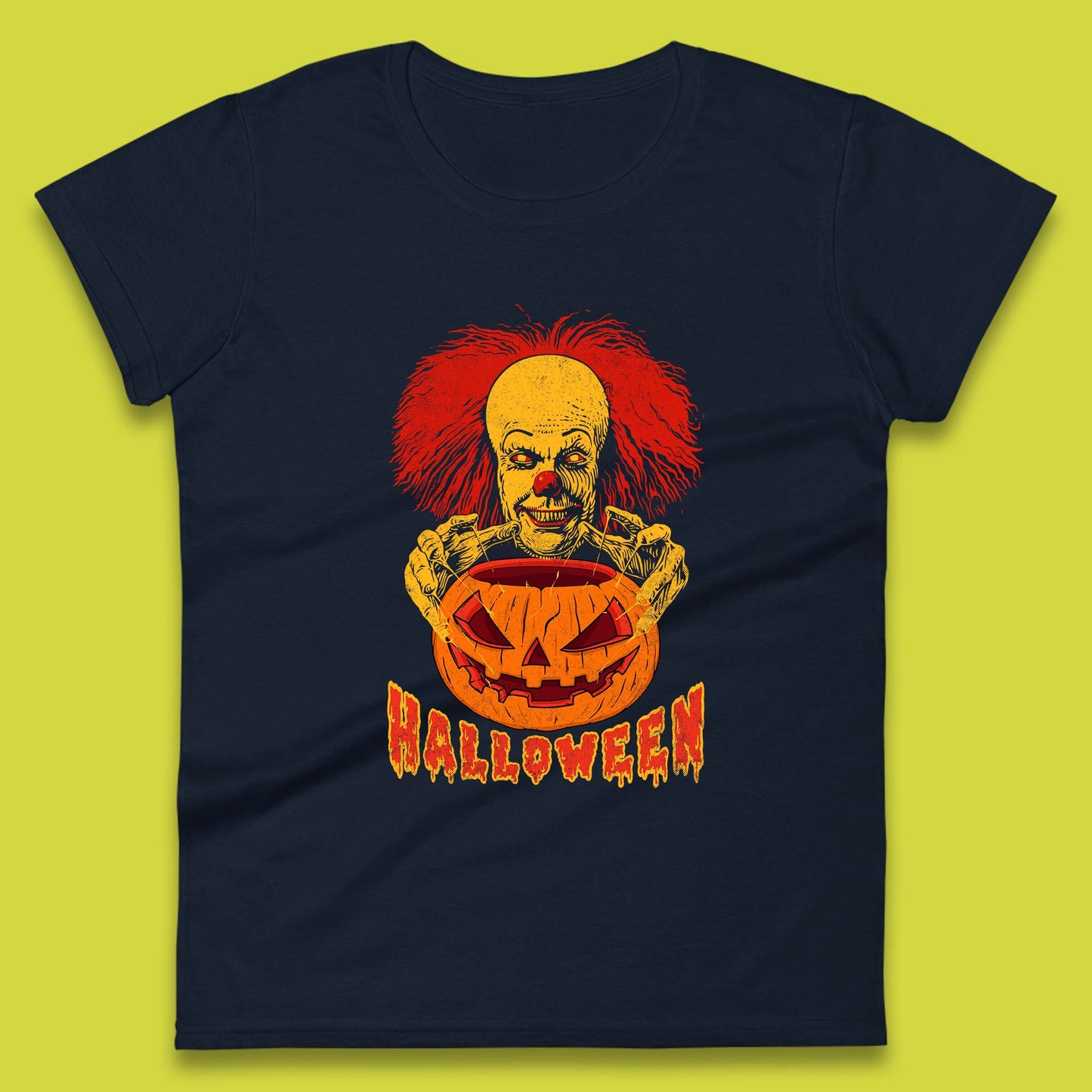 Pennywise Clown Hands Halloween Pumpkin IT Pennywise Clown Horror Movie Fictional Character Womens Tee Top
