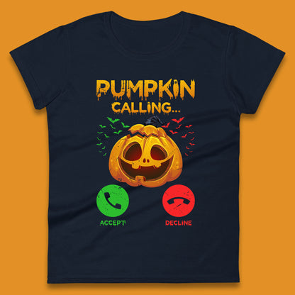 Halloween Pumpkin Calling Funny Phone Call Horror Scary Jack O Lantern Womens Tee Top
