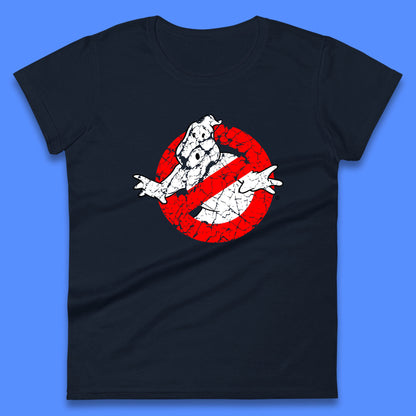 Distressed The Real Ghostbusters No Ghost Symbol Retro Halloween Movie Costume Womens Tee Top